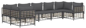 7 részes antracitszürke polyrattan kerti ülőgarnitúra párnákkal