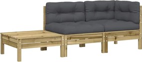 vidaXL impregnált fenyőfa kerti kanapé párnával és lábtartóval
