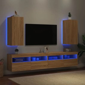 2 db sonoma tölgy színű fali TV-szekrény LED-del 30,5x35x70 cm