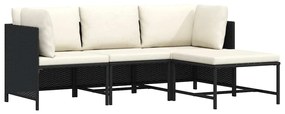 vidaXL 4 részes fekete polyrattan kerti kanapészett párnákkal
