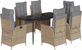 vidaXL 7 részes bézs polyrattan kerti étkezőgarnitúra párnákkal