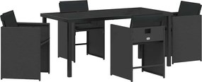 vidaXL Kert étkező szett 5 pcs Fekete polirattan