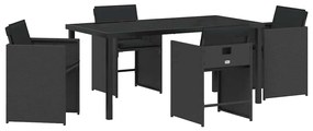 vidaXL Kert étkező szett 5 pcs Fekete polirattan