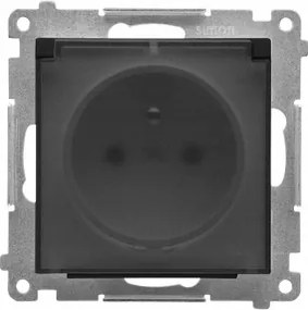 Simon 55 Szimpla fali aljzat földelt fedéllel fekete matt