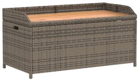 Szürke polyrattan és akácfa tárolópad 100 x 50 x 52 cm