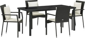 vidaXL Kert étkező szett párnával 5 pcs Fekete polirattan