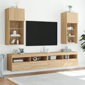 sonoma tölgy színű TV-szekrény LED-lámpákkal 40,5x30x90 cm