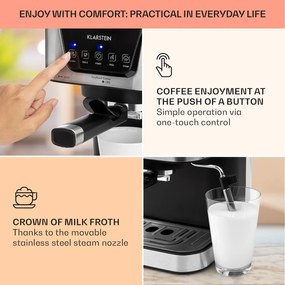 Klarstein Arabica, eszpresszó kávéfőző, 1050 W, 15 bar, 1,5 l, érintős vezérlőpanel, rozsdamentes acél