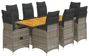 9 részes szürke polyrattan kerti bisztrógarnitúra párnákkal