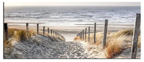 Vászon falikép, út a tengerpartra, 30x95 cm, barna - VERS LA MER