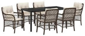 vidaXL Kert étkező szett párnával 7 pcs Barna polirattan