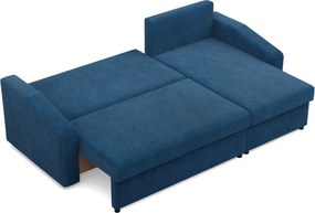 Zeus sarokkanapé, 1 ágyneműtartóval, döntött kartámasz, kordbársony, univerzális oldal, bonell töltet, kék