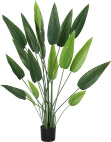 HOMCOM Mesterséges Zöld Bird of Paradise Növény 20 Levéllel, 140 cm, Dekoratív Műnövény Vázzal és Mohával | Aosom
