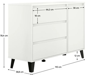 BOGAN 1D3S komód, fehér