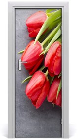 Ajtóposzter öntapadós piros tulipánok 85x205 cm