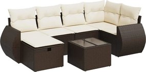 vidaXL 7 részes barna polyrattan kerti ülőgarnitúra párnákkal