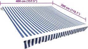 Kék/fehér vászon napellenző tető 4 x 3 m (a váz nem tartozék)