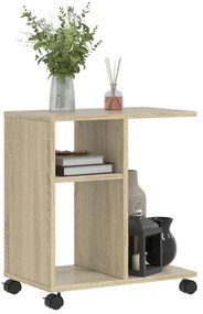 sonoma tölgy színű szerelt fa kisasztal kerekekkel 50x35x55 cm