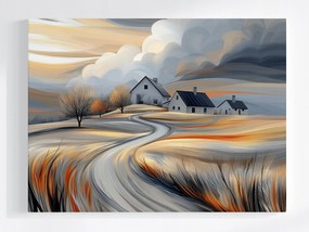 Vászonkép Canvas Tájkép Falu Mező Házak Ég Felhők 80x60