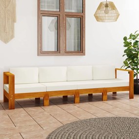 vidaXL négyszemélyes tömör akácfa kerti kanapé krémfehér párnákkal