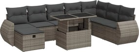 vidaXL 9 részes szürke polyrattan kerti ülőgarnitúra párnákkal