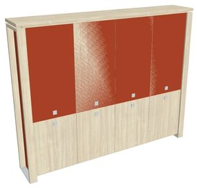 Verno+ S magas szekrény 260 x 46 x 210 cm, kombinált ajtó, akác / narancs