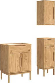 vidaXL Fürdőszoba bútor szett FLORO 3 pcs Faggyú barna Tömör fenyőfa
