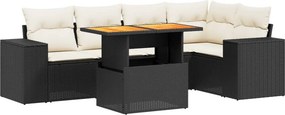 vidaXL 6 részes fekete polyrattan kerti ülőgarnitúra párnákkal