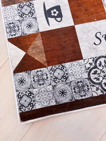 Szürke és barna vintage csempe mintás konyhai szőnyeg 60x180 cm