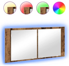 LED Tükörszekrény polcokkal Régi fa 100 x 12 x 45 cm Faanyag