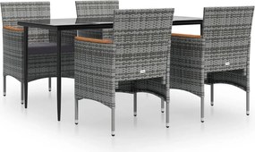vidaXL 5 részes szürke és fekete kerti étkezőgarnitúra párnákkal