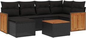 vidaXL 7 részes fekete polyrattan kerti ülőgarnitúra párnával