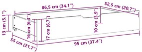 2 db tömör fenyőfa ágy alatti fiók kerékkel 95 x 55 x 16 cm