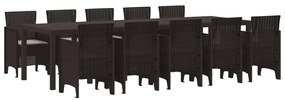 11 Részes Kerti Étkezőasztal Párnákkal Barna Poli Rattan, Kerti Asztal Barna 150x100x73 cm Poli Rattan, Kerti Székek Párnákkal 2 db Barna Poli Rattan, Kerti Székek Párnákkal 4 db Barna Poli Rattan