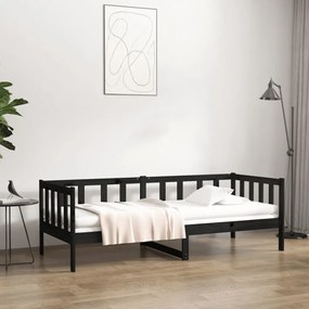 fekete tömör fenyőfa kanapéágy 90 x 190 cm