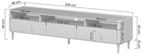 Amilio RTV szekrény 200 cm - kasmír / olajozott tölgy / kasmír fogantyú