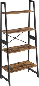 Könyvespolc 4 szintes 63x34x137 cm, rusztikus barna és fekete színben,
