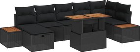 vidaXL Kerti Kanapé Szett párnával tárolóval 8 pcs Fekete polirattan