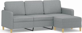 vidaXL 3 személyes világosszürke szövet kanapé lábtartóval 180 cm