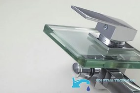 Fali kádtöltő csaptelep EYN SK9024 LED-világítással, üveg vízeséskifolyóval és króm felülettel