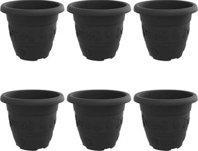 vidaXL Kerek Virágcserép 6 pcs Fekete Ø 26 x 21,5 cm Műanyag