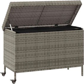 Szürke Polyrattan Kerti Tárolóláda Kerekekkel 110X55X73 Cm