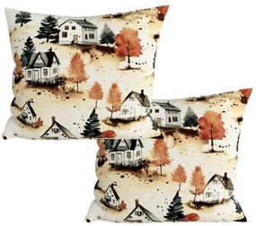 2 darabos dekoratív párnahuzat szett AUTUMN VILLAGE 45x45 cm, színes