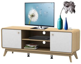 Fehér-natúr színű TV-állvány tölgyfa dekorral 140x53 cm Caitlin – Støraa