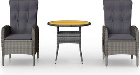 vidaXL 3 részes szürke polyrattan kerti bisztrószett