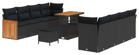 Kerti Kanapé Szett 11 pcs Fekete 90 x 55 x 71 cm polirattan