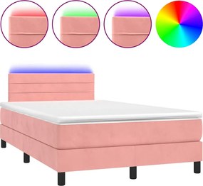 vidaXL rózsaszín bársony rugós és LED-es ágy matraccal 120 x 190 cm