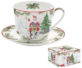 R2S.1454JOYF Porcelán reggelizőcsésze+alj 400ml, dobozban, Joyful Santa