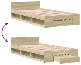 sonoma tölgy színű szerelt fa ágykeret fiókkal 100 x 200 cm