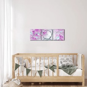 Virágok képe egy ezüst törzsön - absztrakt (órával) (90x30 cm)